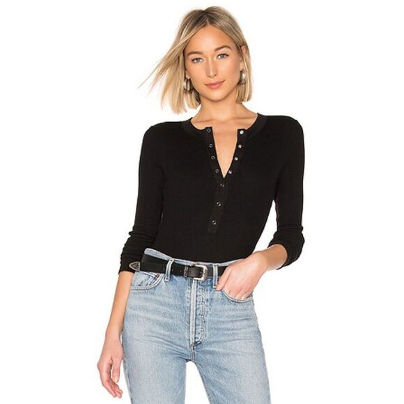 n: PHILANTHROPY Monty Waffle Snap Front Long Sleeve Bodysuit | Black Cat | Small - Picture 2 of 8